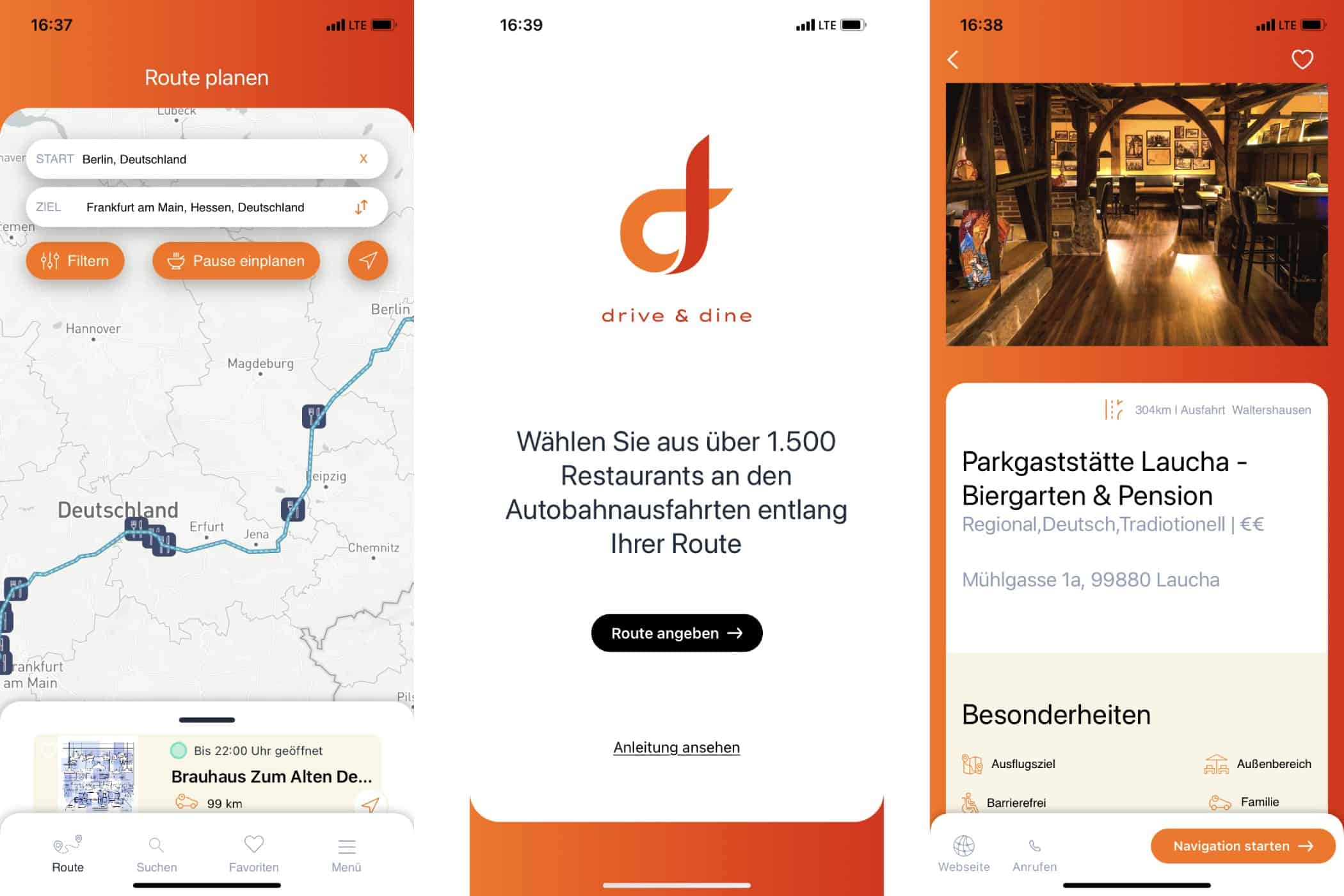 Neues Projekt - medien-tools, gastronomie Gasthof statt Rasthof: Die App drive & dine zeigt Restaurants entlang der Autobahn