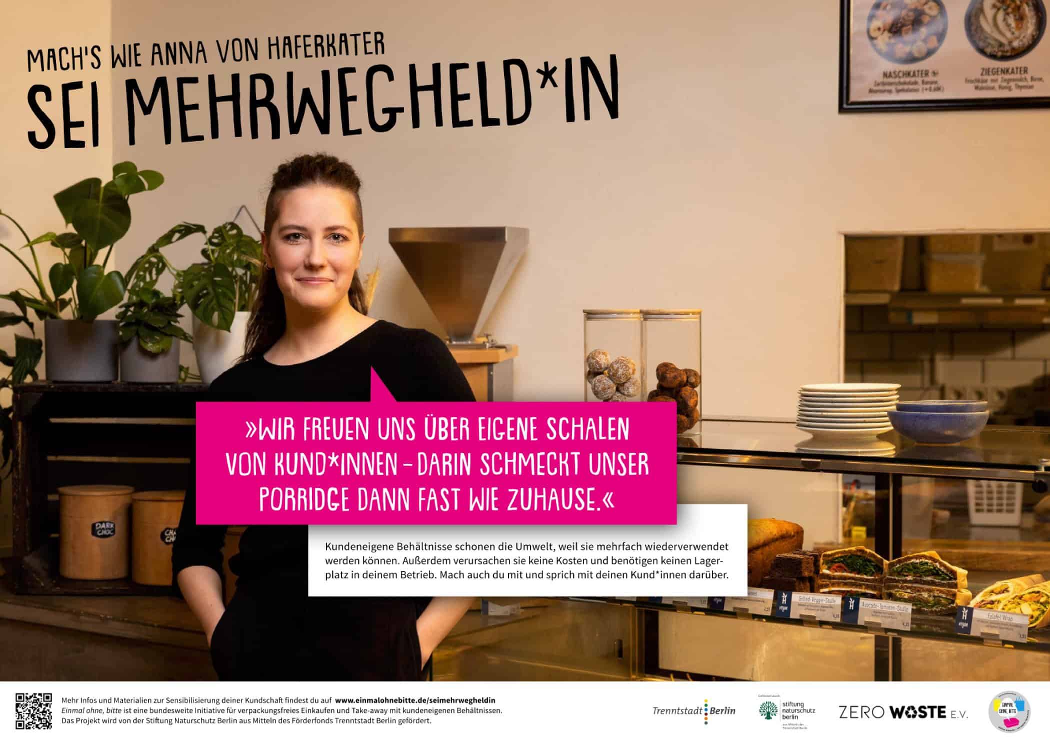 EOB mehrwegheldin haferkater - management, gastronomie, food-nomyblog Mehrwegheld*innen aus der Berliner Gastronomie für Kampagne gesucht!