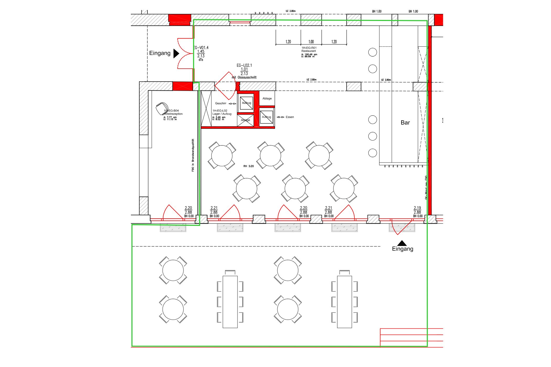 crop grundriss eingerahmt - konzepte, gastronomie Zu vermieten: Einzigartige Gastro-Fl&auml;che mit sonniger Terrasse auf der Berliner Kastanienallee