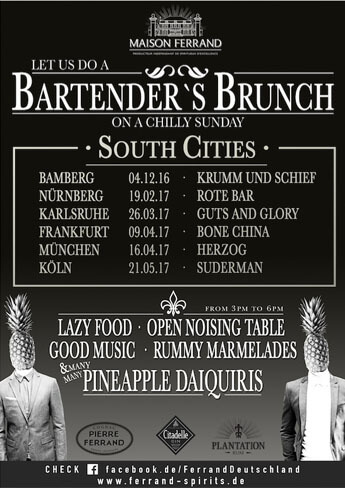 Roadshow Flyer - spirituosen, getraenke, events The Bartender's Brunch: Ferrand Deutschland lädt zu entspannten Sonntag&shy;nachmittagen in 12 deutschen Bars ein