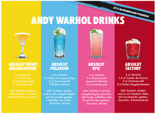 andy warhol drinks - getraenke Absolut Pop-Art: limitierte „Andy Warhol Edition“ von Absolut Vodka